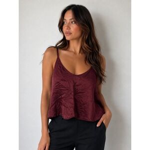 Lunya Washable Silk Cami Tank Top Burgundy‎ Adjustable Strap XL
